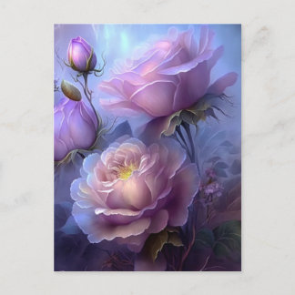 Mooie Roze Vintage Iriserende Bloemen Briefkaart