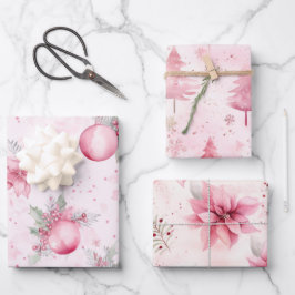 Mooie roze vintage kerst inpakpapier vel