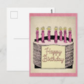 Mooie Roze Vintage Verjaardagstaartkaarsen Briefkaart (Voorkant / Achterkant)