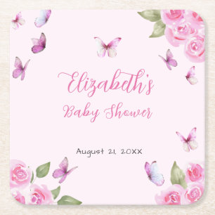 Mooie Roze Vlinder Baby Shower Coaster Kartonnen Onderzetters