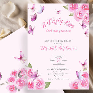 Mooie Roze Vlinder Baby Shower Uitnodiging