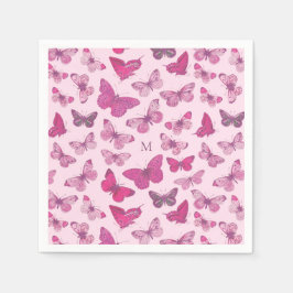 Mooie Roze Vlinder Patroon Monogram Servet