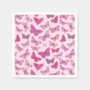 Mooie Roze Vlinder Patroon Monogram Servet