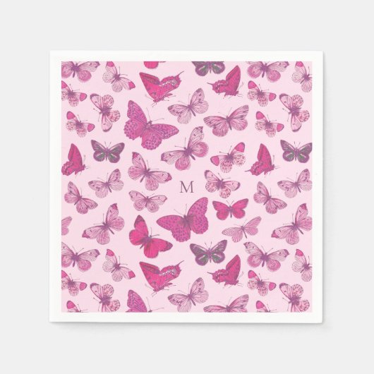 Mooie Roze Vlinder Patroon Monogram Servet (Voorkant)