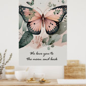Mooie roze vlinder poster (Keuken)