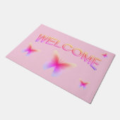 Mooie Roze Vlinder Welkom Deurmat (Schuin)