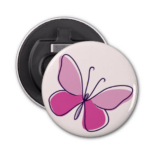 Mooie roze vlinderdoedel button flesopener