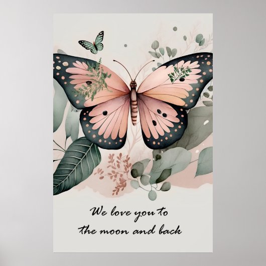 Mooie roze vlinderposter poster (Voorkant)