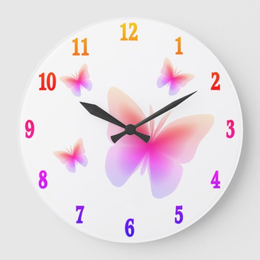Mooie Roze Vlinderprint op Roze Grote Klok (Voorkant)