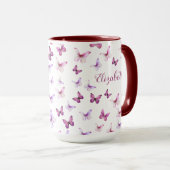 Mooie Roze Vlinders Aangepaste Naam Gekleurde Hand Mok (Voorkant rechts)