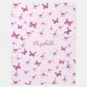 Mooie Roze Vlinders Aangepaste Naam Meisje Fleece Deken (Voorkant)