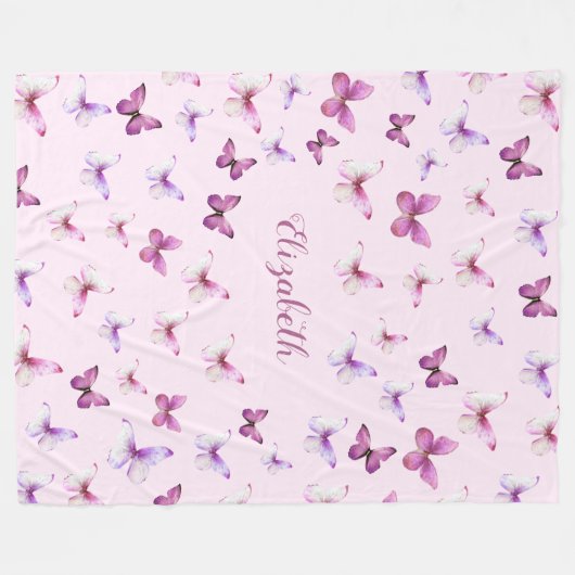 Mooie Roze Vlinders Aangepaste Naam Meisje Fleece Deken (Voorkant (Horizontaal))