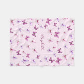 Mooie Roze Vlinders Aangepaste Naam Meisje Fleece Deken (Voorkant (Horizontaal))