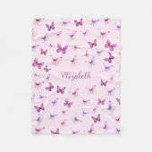 Mooie Roze Vlinders Aangepaste Naam Meisje Fleece Deken (Voorkant)