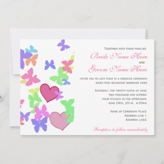 mooie roze vlinders en harten bruiloft kaart (Voorkant)