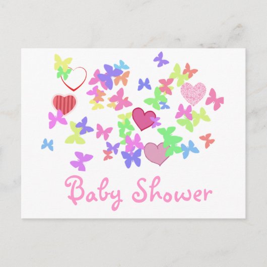 mooie roze vlinders en hartjes baby shower uitnodiging briefkaart (Voorkant)