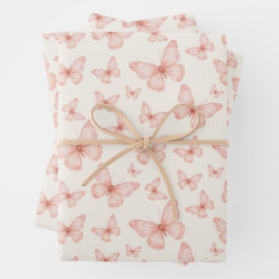 Mooie roze vlinders inpakpapier vel