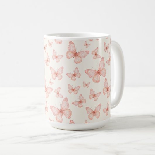 Mooie roze vlinders koffiemok (Voorkant rechts)