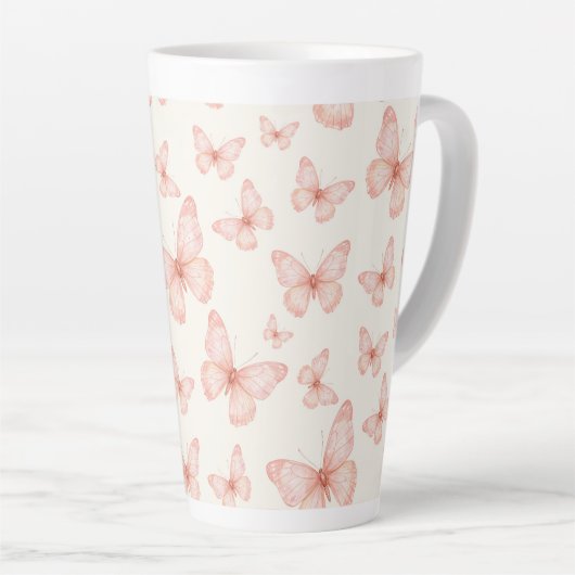 Mooie roze vlinders latte mok (Rechterhoek)