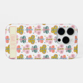 Mooie Roze Vlinders Patroon Gepersonaliseerde Naam iPhone Hoesje (Achterkant horizontaal)