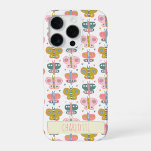 Mooie Roze Vlinders Patroon Gepersonaliseerde Naam iPhone 16 Pro Hoesje