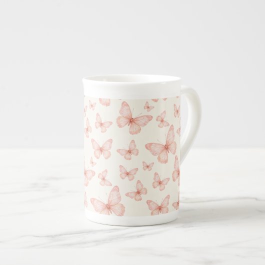 Mooie roze vlinders porselein kop (Voorkant rechts)