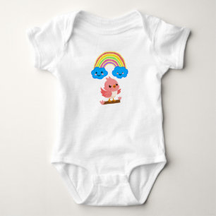 Mooie Roze Vogel & Regenboog Baby Jersey Bodysuit