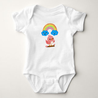 Mooie Roze Vogel & Regenboog Baby Jersey Bodysuit