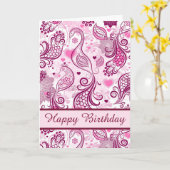 Mooie roze vogelontwerp Happy Birthday Kaart (Gele Bloem)