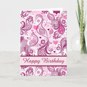 Mooie roze vogelontwerp Happy Birthday Kaart