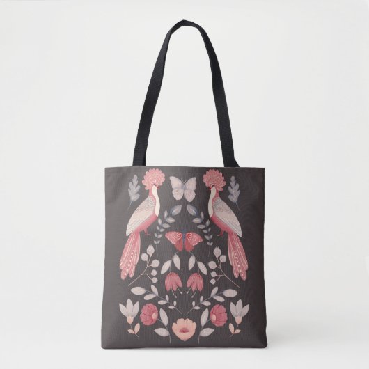 Mooie roze volkskunst pauw bloemig tote bag (Voorkant)