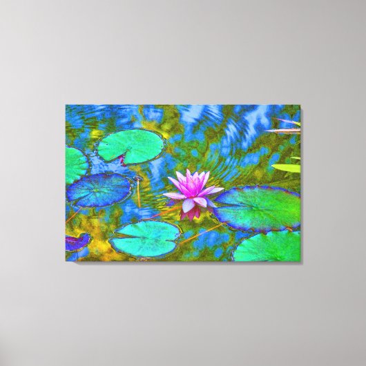 Mooie Roze Waterlelie Lotus in Vijver Canvas Afdruk (Voorkant)