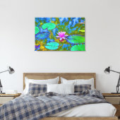 Mooie Roze Waterlelie Lotus in Vijver Canvas Afdruk (Insitu (Slaapkamer))