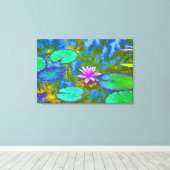 Mooie Roze Waterlelie Lotus in Vijver Canvas Afdruk (Insitu (Houten vloer))