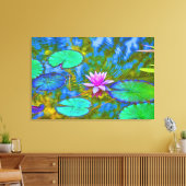 Mooie Roze Waterlelie Lotus in Vijver Canvas Afdruk (Insitu (Woonkamer))