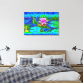 Mooie Roze Waterlelie Lotus in Vijver Canvas Afdruk (Insitu (Slaapkamer))