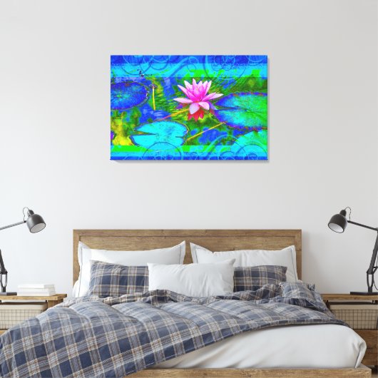 Mooie Roze Waterlelie Lotus in Vijver Canvas Afdruk (Insitu (Slaapkamer))