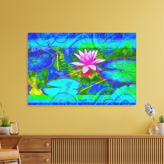 Mooie Roze Waterlelie Lotus in Vijver Canvas Afdruk (Insitu (Woonkamer))