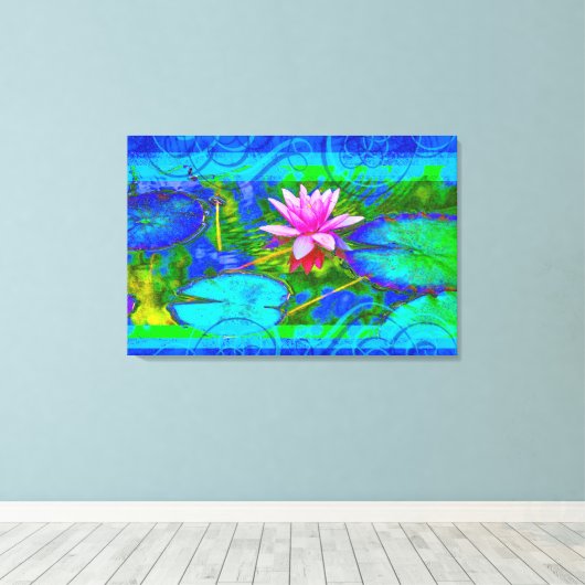 Mooie Roze Waterlelie Lotus in Vijver Canvas Afdruk (Insitu (Houten vloer))