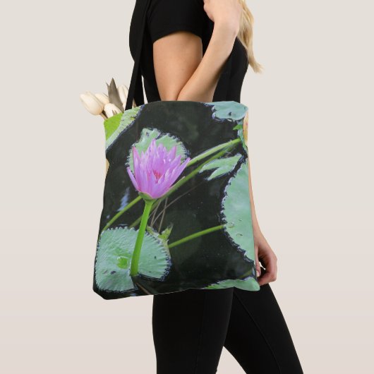 Mooie roze waterLily Flower Bloom Lily Pad Tote Bag (Dichtbij)