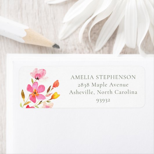 Mooie Roze Waterverf Bloem Retouradres Etiket (Insitu)