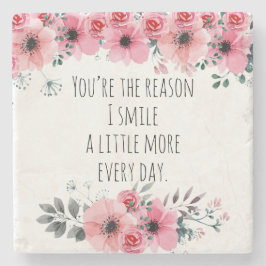 Mooie Roze Waterverf Bloem Typografie Stenen Onderzetter