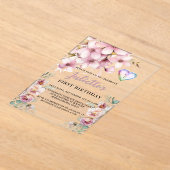 Mooie roze Waterverf Bloemen Eerste Verjaardag Acryl Uitnodigingen (Laagn)
