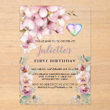 Mooie roze Waterverf Bloemen Eerste Verjaardag