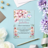 Mooie roze Waterverf Bloemen Eerste Verjaardag Acryl Uitnodigingen (Insitu (Huwelijk))