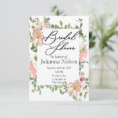 Mooie roze waterverf bloemen uitnodiging (Staand voorkant)
