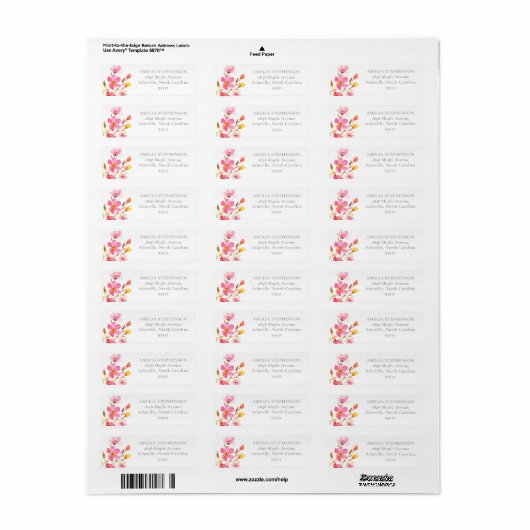 Mooie Roze Waterverf Bloemendecoratie Retouradres Etiket (Full Sheet)