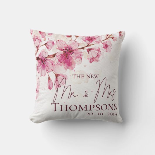 Mooie Roze Waterverf Bloemige Nieuwe Mijnheer Mevr Kussen (Voorkant)