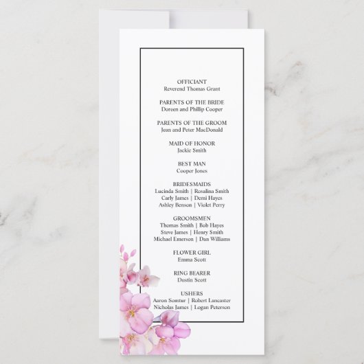 Mooie roze waterverf bloesems bruiloft programma (Achterkant)