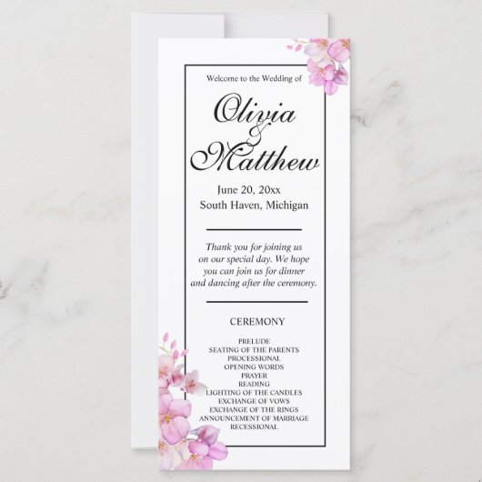 Mooie roze waterverf bloesems bruiloft programma (Voorkant)